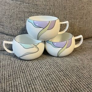 Mikasa Fine China "Threads" pattern teacups(3)—discontinued design - Japan